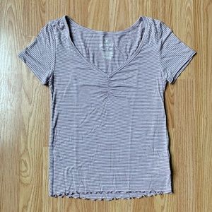 American Eagle Outfitters Soft & Sexy Striped Lettuce Trim Top